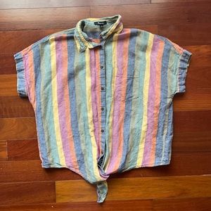 Madewell linen blend top with tie front. Size M.